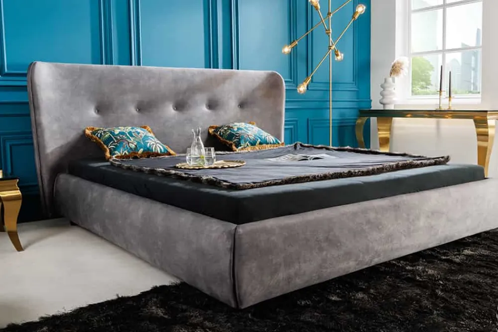Riess-Ambiente Skandinavisch|Polsterbetten > Retro Doppelbett FLORENZ 180x200cm grau Samt Kingsize Polsterbett