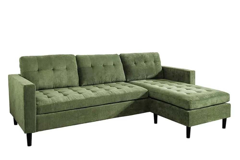 Riess-Ambiente Skandinavisch|Retro Möbel > Retro Ecksofa STOCKHOLM 220cm grün Cordstoff Federkern 3-Sitzer