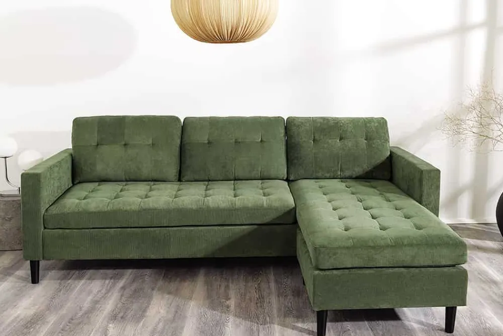 Riess-Ambiente Skandinavisch|Retro Möbel > Retro Ecksofa STOCKHOLM 220cm grün Cordstoff Federkern 3-Sitzer