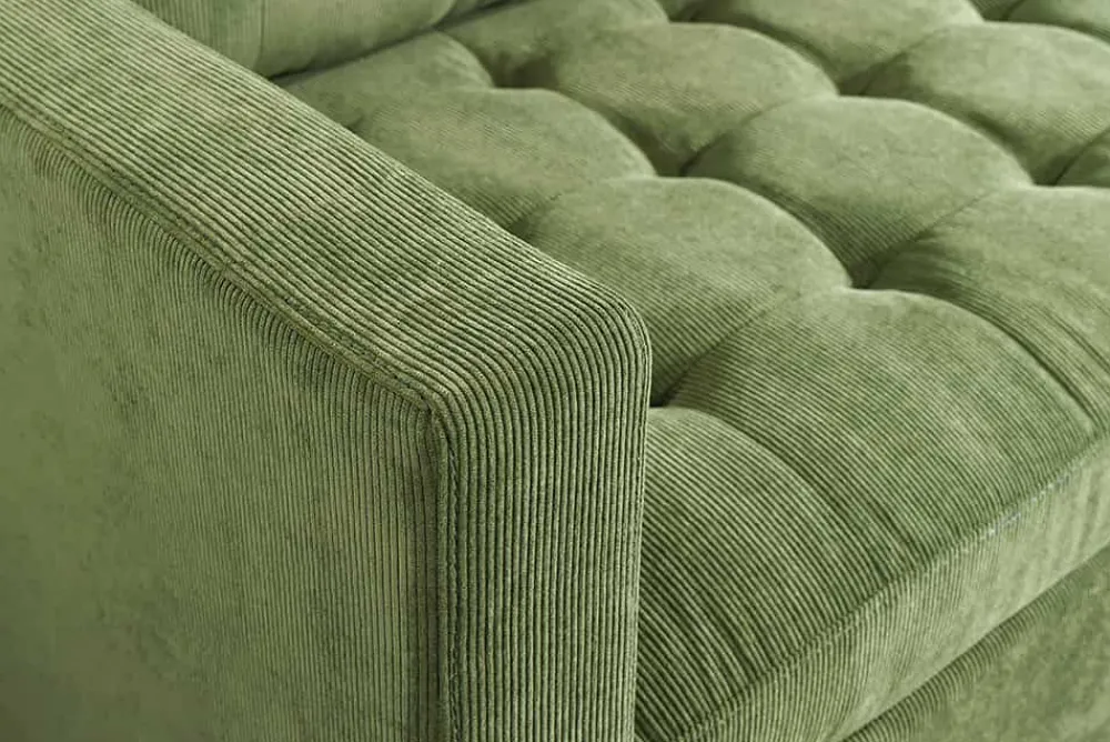Riess-Ambiente Skandinavisch|Retro Möbel > Retro Ecksofa STOCKHOLM 220cm grün Cordstoff Federkern 3-Sitzer