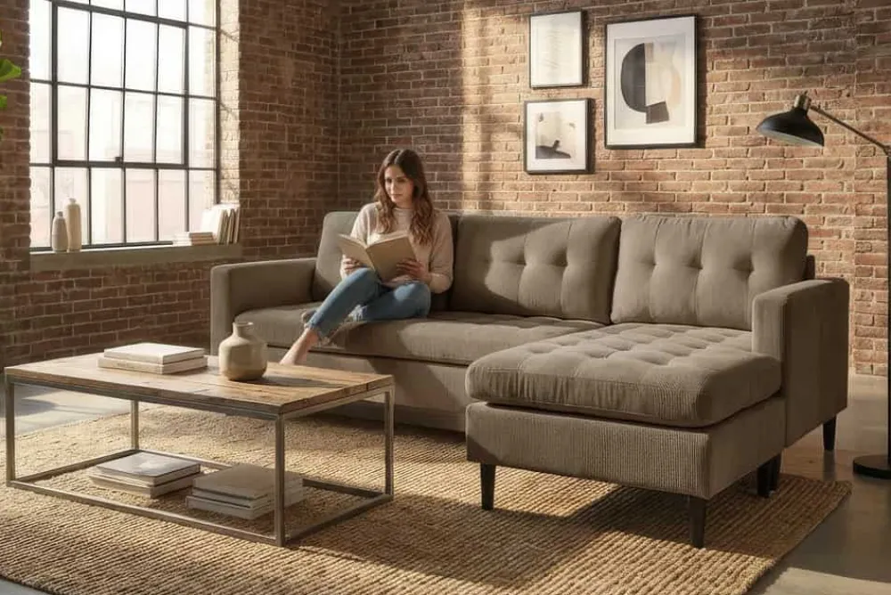 Riess-Ambiente Skandinavisch|Retro Möbel > Retro Ecksofa STOCKHOLM 220cm taupe Cord Federkern 3-Sitzer