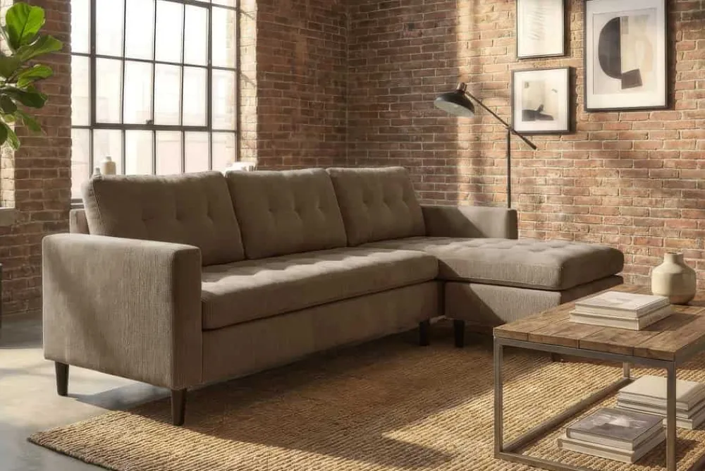 Riess-Ambiente Skandinavisch|Retro Möbel > Retro Ecksofa STOCKHOLM 220cm taupe Cord Federkern 3-Sitzer