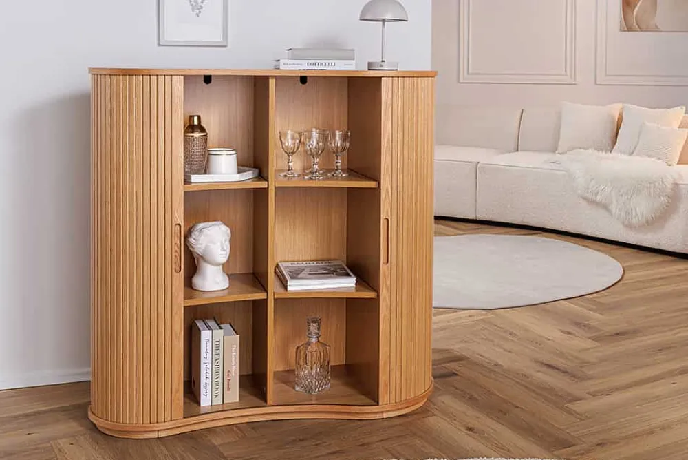 Riess-Ambiente Highboards > Retro Highboard VALHALLA WOOD 110cm natur Eichenholz mit Schiebetüren