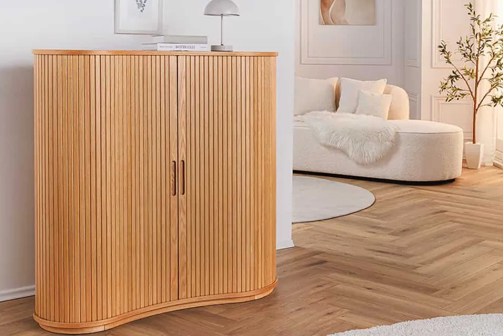 Riess-Ambiente Highboards > Retro Highboard VALHALLA WOOD 110cm natur Eichenholz mit Schiebetüren