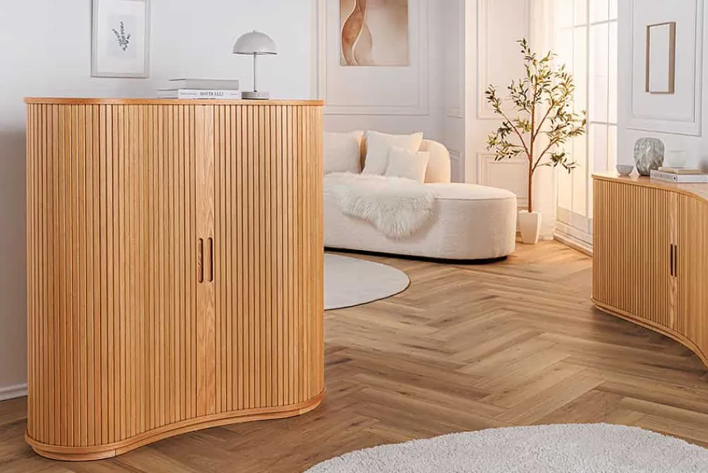 Riess-Ambiente Highboards > Retro Highboard VALHALLA WOOD 110cm natur Eichenholz mit Schiebetüren