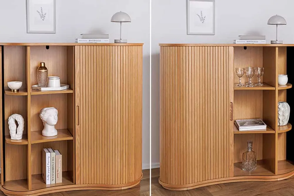 Riess-Ambiente Highboards > Retro Highboard VALHALLA WOOD 110cm natur Eichenholz mit Schiebetüren