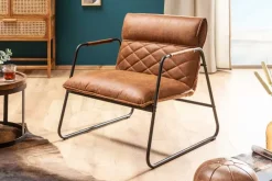 Riess-Ambiente Loungesessel|Retro Möbel > Retro Lounge Sessel MUSTANG LOUNGER antik hellbraun mit Ziersteppung