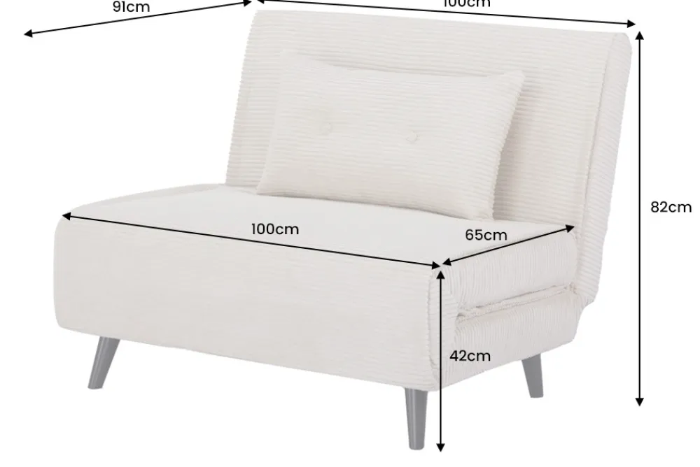 Riess-Ambiente Sessel|Retro Möbel > Retro Schlafsessel SMART MULTIFUNCTION 100cm grün Cord Bettfunktion inkl. Kissen