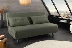 Riess-Ambiente Sessel|Retro Möbel > Retro Schlafsessel SMART MULTIFUNCTION 140cm grün Cord Bettfunktion inkl. Kissen