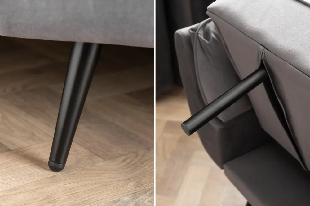 Riess-Ambiente Samt Möbel|Retro Möbel > Retro Schlafsofa BOUTIQUE 215cm grau Samt 3-Sitzer mit schwarzen Füßen