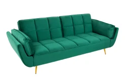 Riess-Ambiente Samt Möbel|Retro Möbel > Retro Schlafsofa BOUTIQUE 215cm smaragdgrün Samt 3-Sitzer mit goldenen Füßen