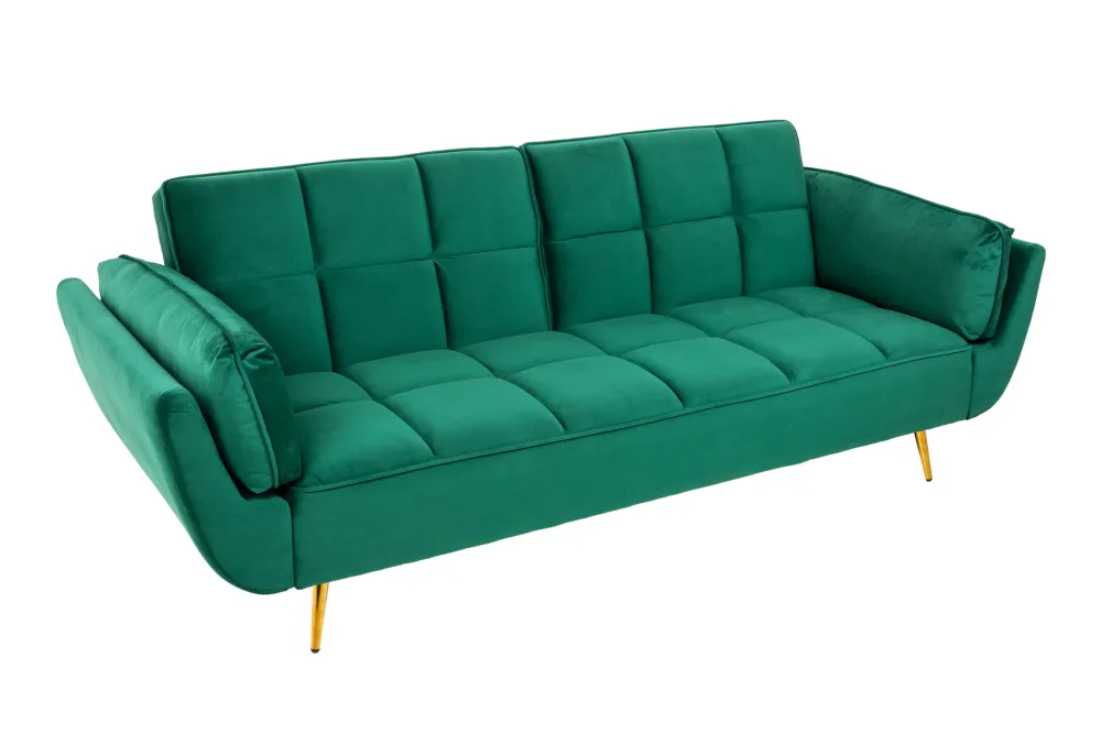 Riess-Ambiente Samt Möbel|Retro Möbel > Retro Schlafsofa BOUTIQUE 215cm smaragdgrün Samt 3-Sitzer mit goldenen Füßen