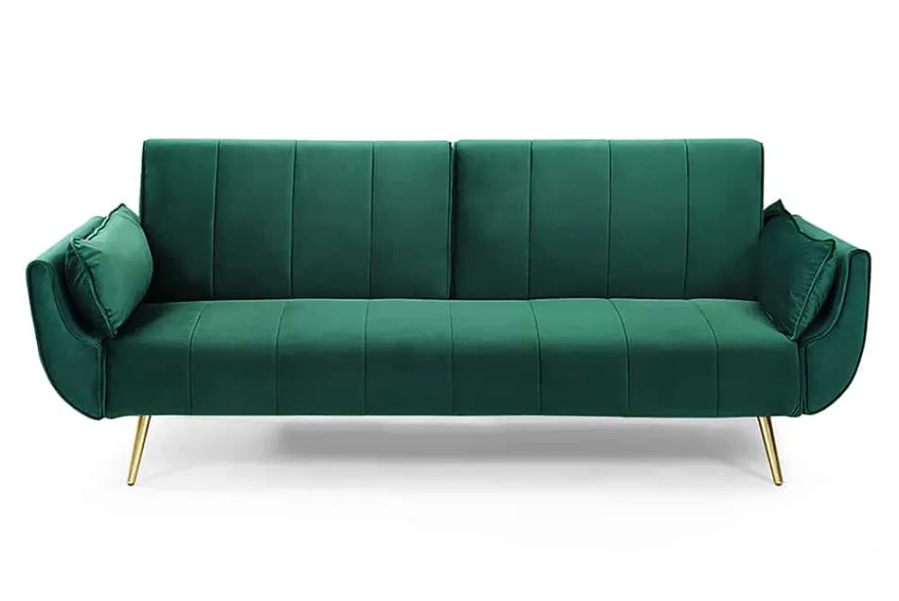 Riess-Ambiente Samt Möbel|Retro Möbel > Retro Schlafsofa DIVANI 220cm smaragdgrün Samt goldene Metallfüße 3-Sitzer mit Bettfunktion