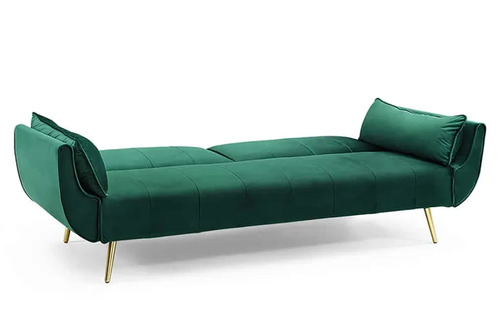 Riess-Ambiente Samt Möbel|Retro Möbel > Retro Schlafsofa DIVANI 220cm smaragdgrün Samt goldene Metallfüße 3-Sitzer mit Bettfunktion