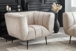 Riess-Ambiente Sessel|Retro Möbel > Retro Sessel NOBLESSE 105cm champagner beige Samt mit Ziersteppung