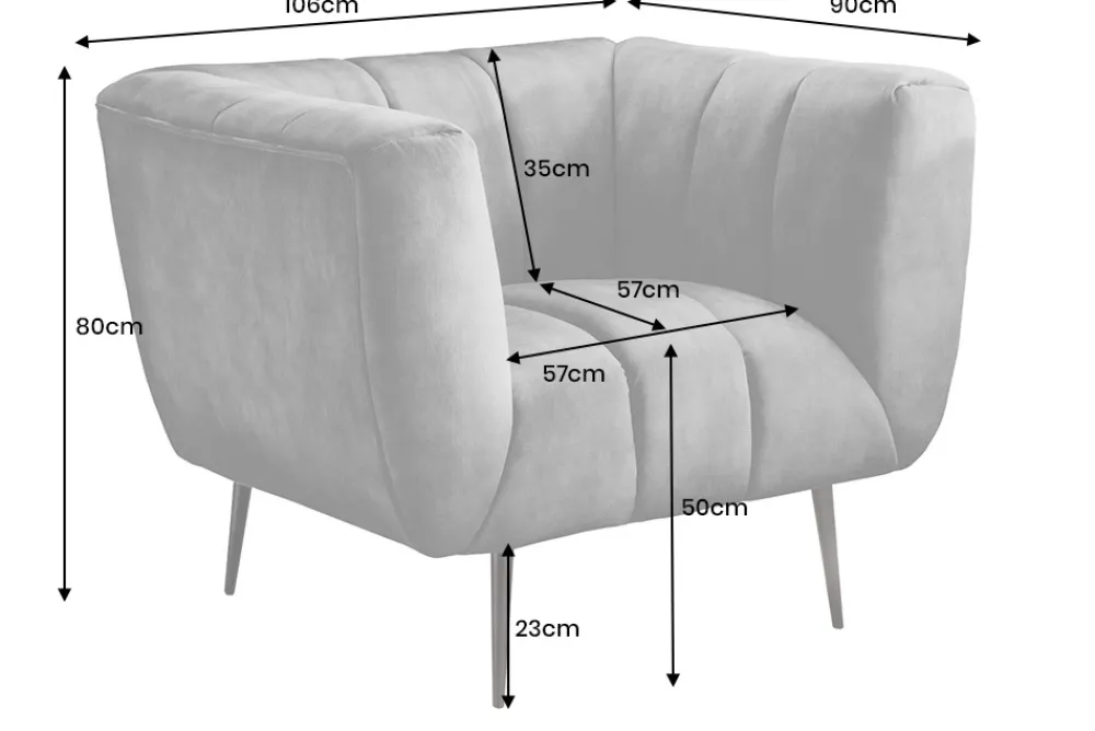 Riess-Ambiente Sessel|Retro Möbel > Retro Sessel NOBLESSE 105cm grau Samt schwarze Metallfüße Federkern Ziersteppung