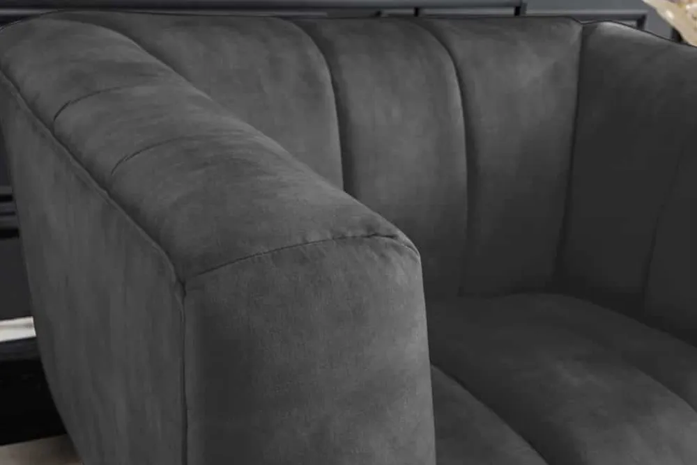 Riess-Ambiente Sessel|Retro Möbel > Retro Sessel NOBLESSE 105cm grau Samt schwarze Metallfüße Federkern Ziersteppung