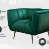 Riess-Ambiente Goldene Möbel|Sessel > Retro Sessel NOBLESSE 105cm smaragdgrün Samt mit Ziersteppung