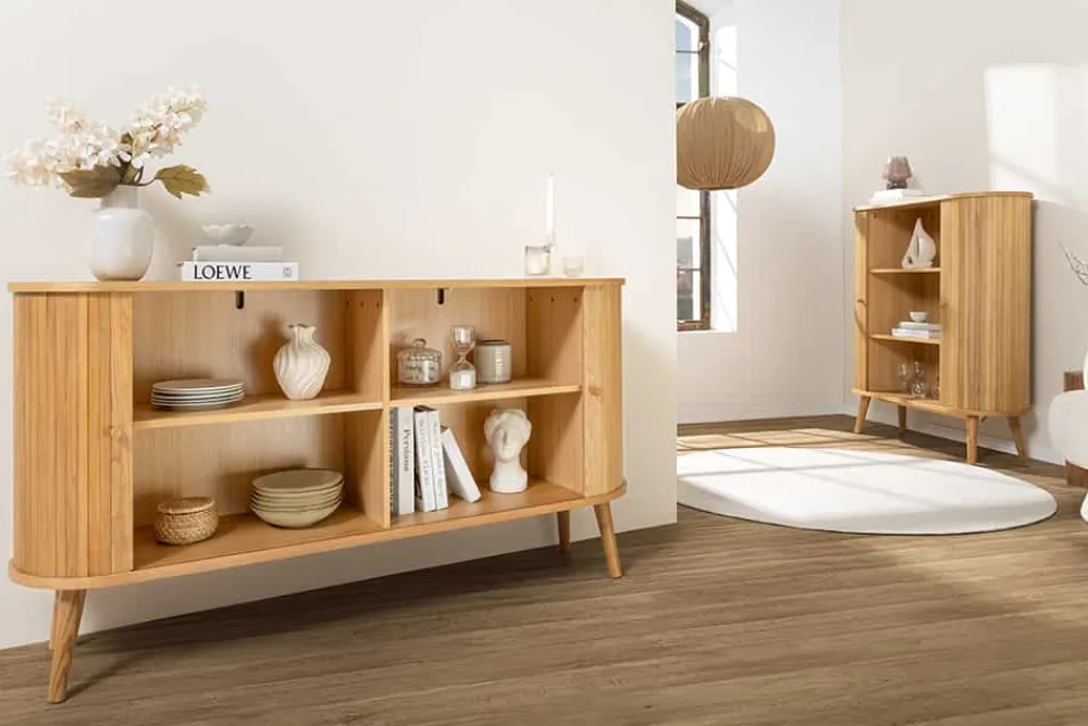 Riess-Ambiente Industrial Loft|Retro Möbel > Retro Sideboard VALHALLA WOOD 160cm natur Eichenholz Schiebetüren