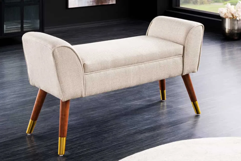 Riess-Ambiente Skandinavisch|Sitzbänke > Retro Sitzbank SCARLETT 90cm beige Strukturstoff mit Armlehnen