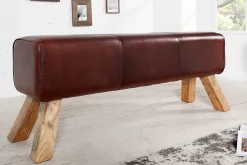 Riess-Ambiente Sitzbänke|Retro Möbel > Retro Sitzbank TURNBOCK 120cm mit Echtleder Bezug Mangoholz Bank