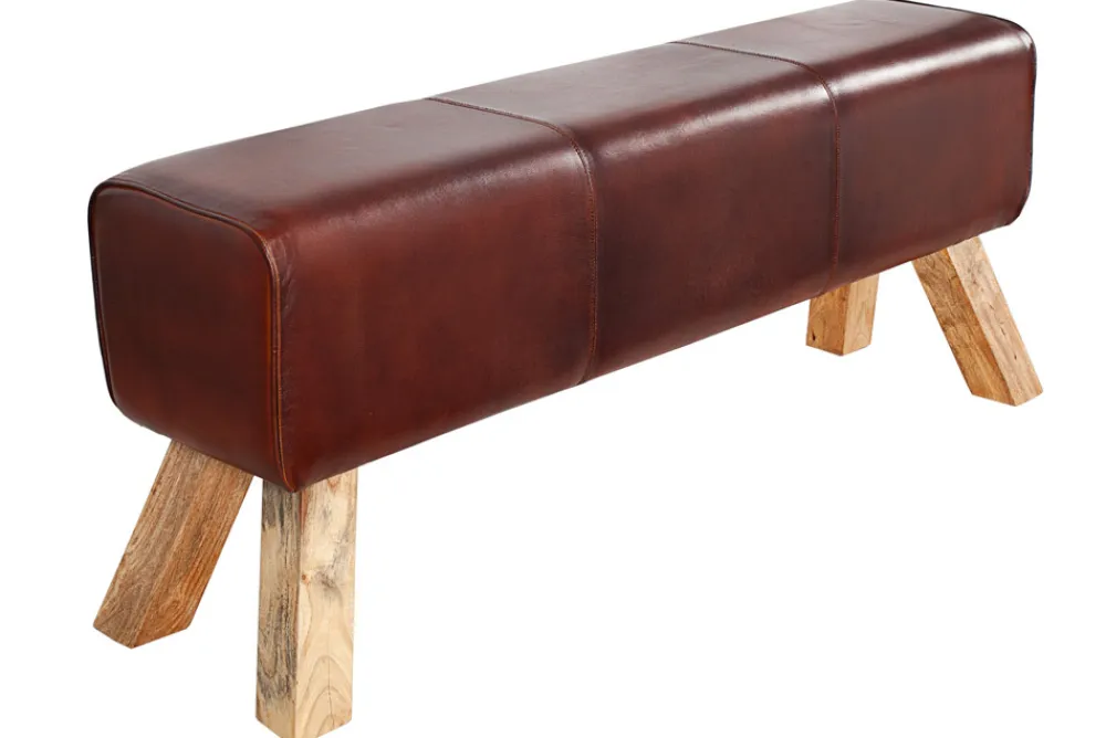 Riess-Ambiente Sitzbänke|Retro Möbel > Retro Sitzbank TURNBOCK 120cm mit Echtleder Bezug Mangoholz Bank