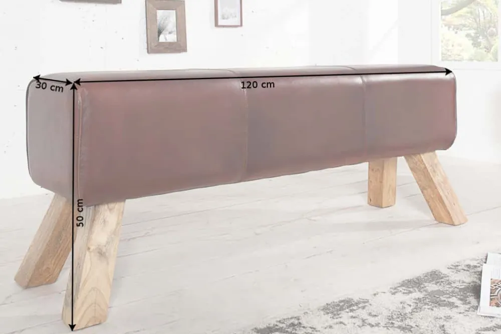 Riess-Ambiente Sitzbänke|Retro Möbel > Retro Sitzbank TURNBOCK 120cm mit Echtleder Bezug Mangoholz Bank