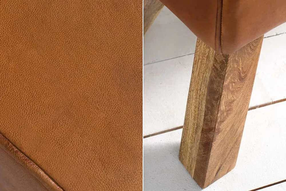 Riess-Ambiente Sitzbänke|Retro Möbel > Retro Sitzbank TURNBOCK 134cm mit Echtleder Bezug Mangoholz Bank