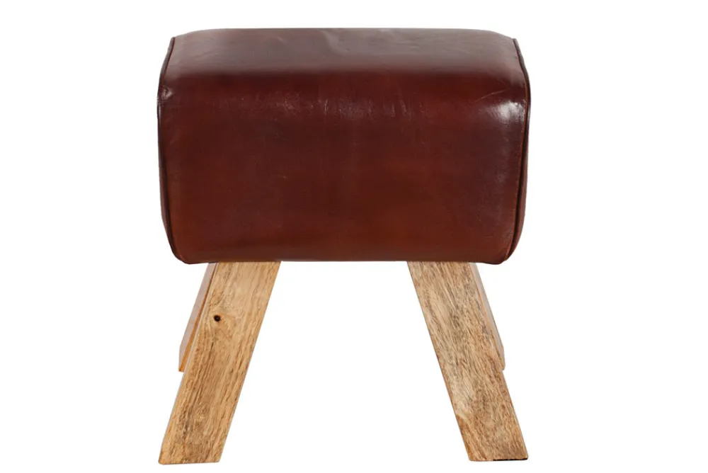 Riess-Ambiente Sitzhocker|Retro Möbel > Retro Sitzhocker TURNBOCK 40cm mit Echtleder Bezug Mangoholz Hocker