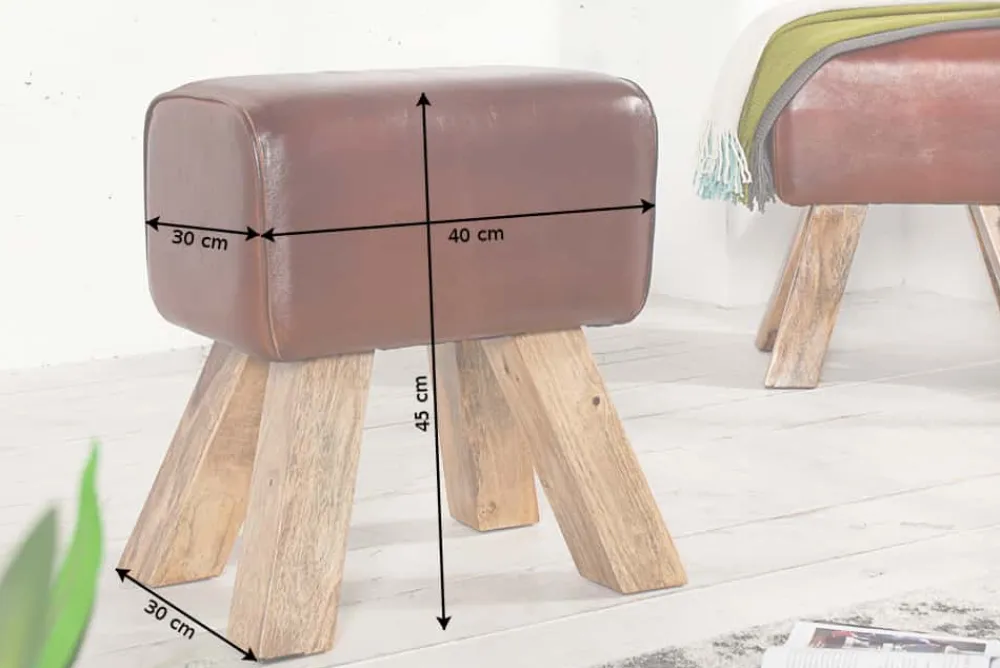 Riess-Ambiente Sitzhocker|Retro Möbel > Retro Sitzhocker TURNBOCK 40cm mit Echtleder Bezug Mangoholz Hocker