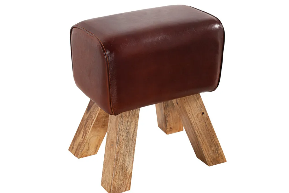 Riess-Ambiente Sitzhocker|Retro Möbel > Retro Sitzhocker TURNBOCK 40cm mit Echtleder Bezug Mangoholz Hocker