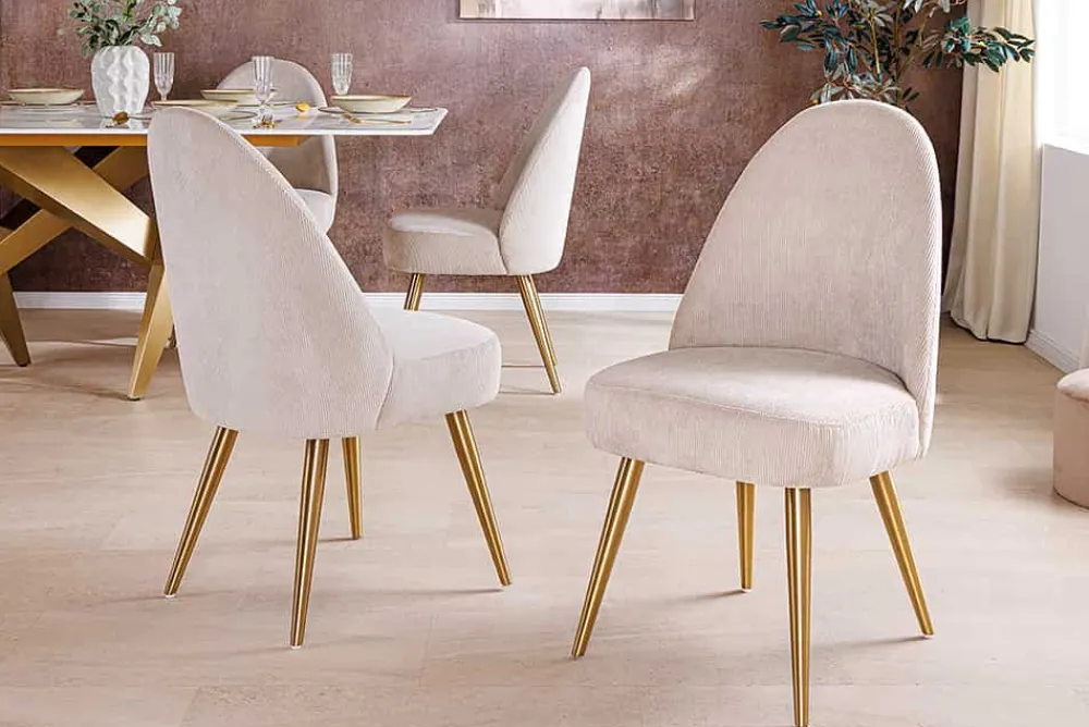 Riess-Ambiente Goldene Möbel|Retro Möbel > Retro Stuhl MIA CASA beige Cord champagner gold brushed Metall
