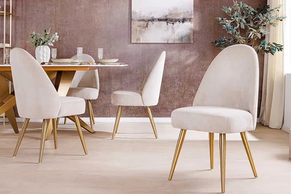 Riess-Ambiente Goldene Möbel|Retro Möbel > Retro Stuhl MIA CASA beige Cord champagner gold brushed Metall