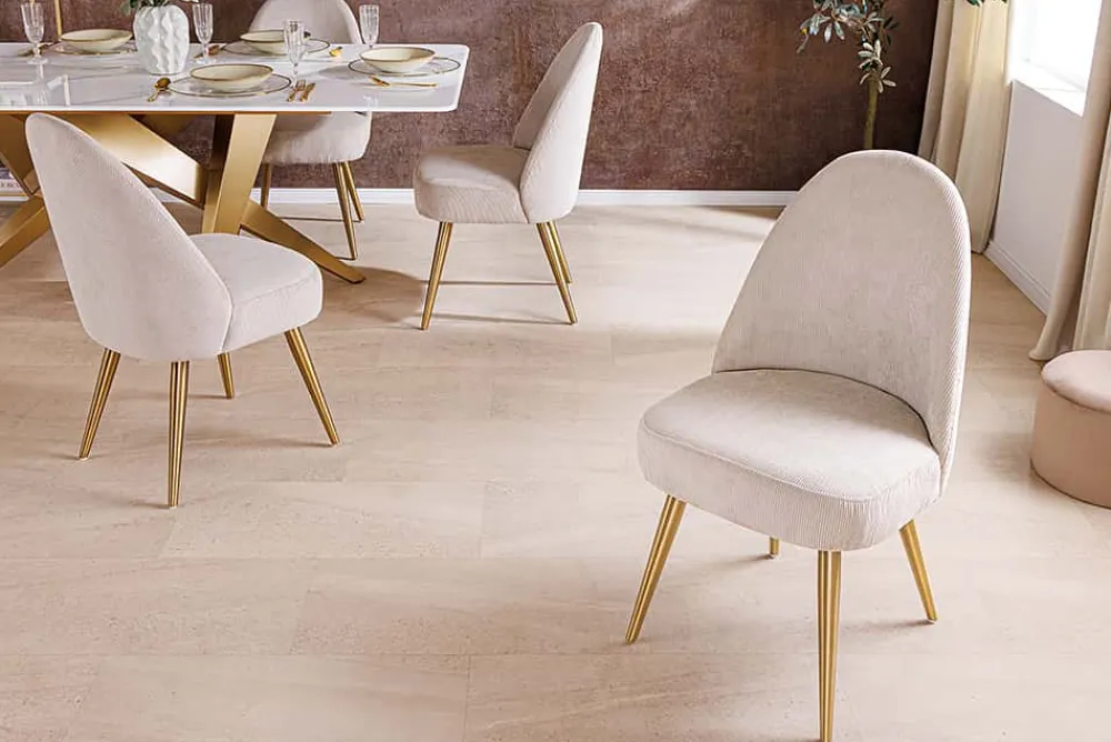 Riess-Ambiente Goldene Möbel|Retro Möbel > Retro Stuhl MIA CASA beige Cord champagner gold brushed Metall