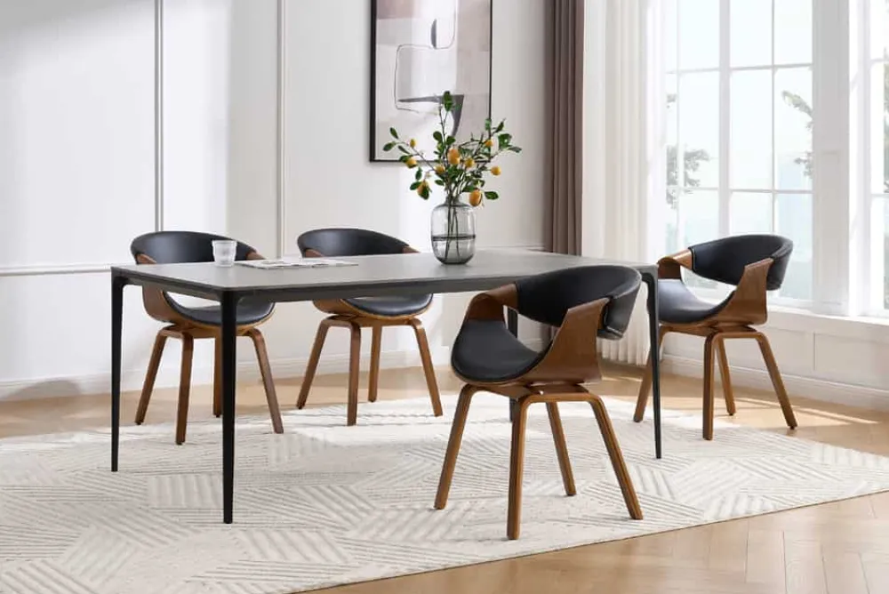 Riess-Ambiente Skandinavisch|Retro Möbel > Retro Stuhl ORGANIC schwarz Walnuss Kunstleder mit Armlehnen