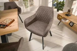 Riess-Ambiente Retro Möbel|Stühle > Retro Stuhl PALERMO taupe mit Armlehne und Ziersteppung