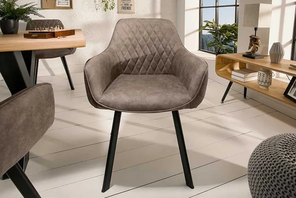 Riess-Ambiente Retro Möbel|Stühle > Retro Stuhl PALERMO taupe mit Armlehne und Ziersteppung
