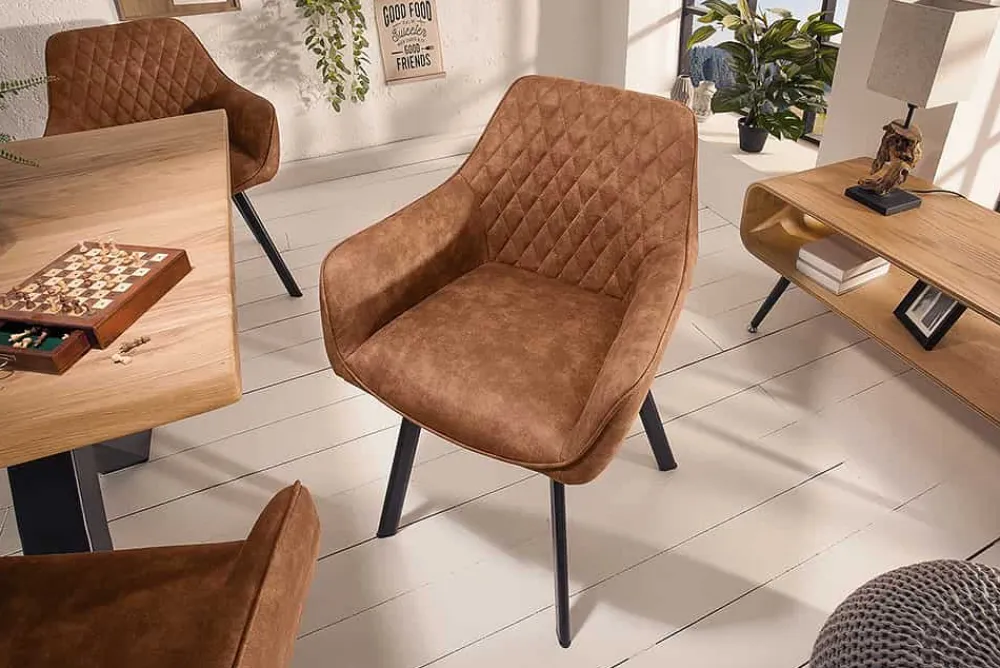 Riess-Ambiente Retro Möbel|Stühle > Retro Stuhl PALERMO vintage hellbraun mit Armlehne und Ziersteppung
