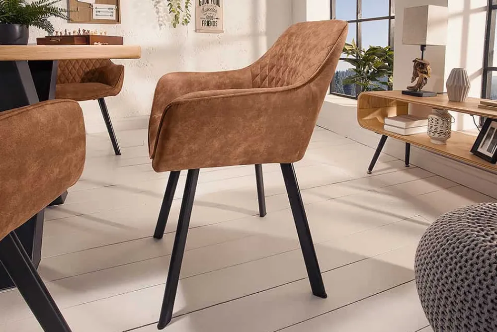 Riess-Ambiente Retro Möbel|Stühle > Retro Stuhl PALERMO vintage hellbraun mit Armlehne und Ziersteppung