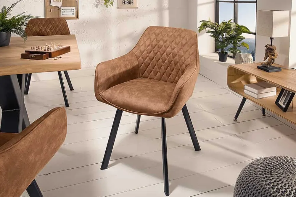 Riess-Ambiente Retro Möbel|Stühle > Retro Stuhl PALERMO vintage hellbraun mit Armlehne und Ziersteppung