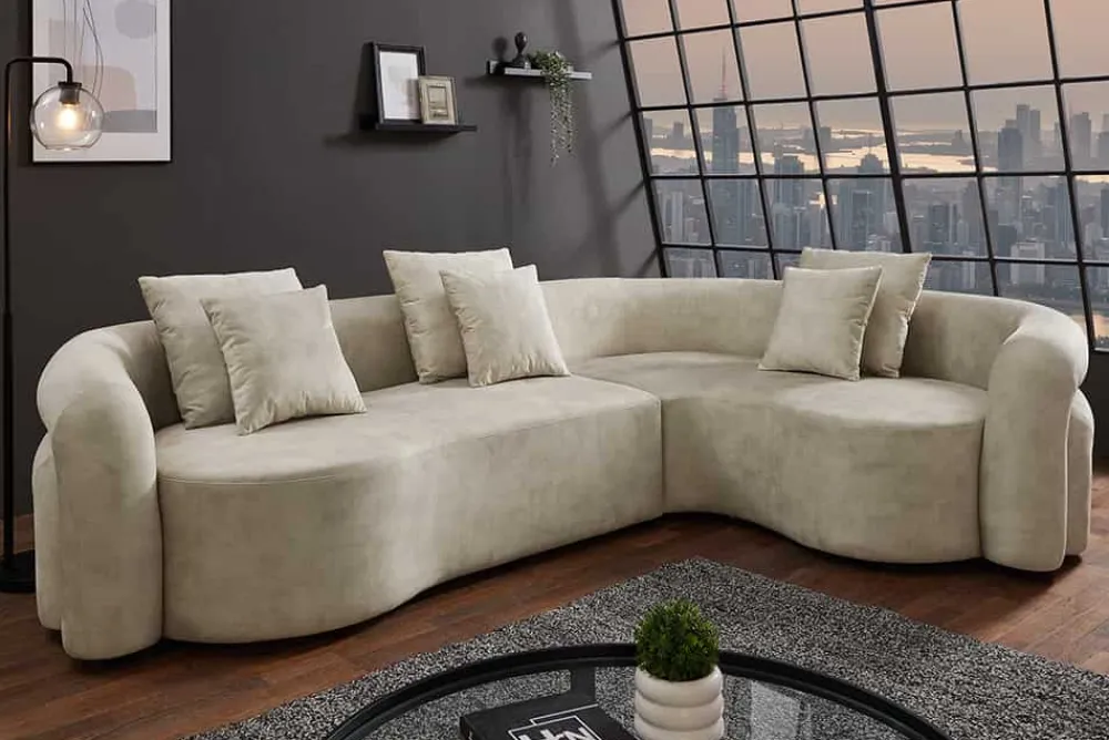 Riess-Ambiente Retro Möbel|Xxl Sofa > Retro Wohnlandschaft VOGUE 290cm beige Samt XXL-Sofa organische Form inkl. Kissen