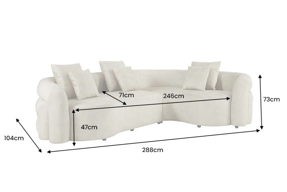 Riess-Ambiente Retro Möbel|Xxl Sofa > Retro Wohnlandschaft VOGUE 290cm beige Samt XXL-Sofa organische Form inkl. Kissen