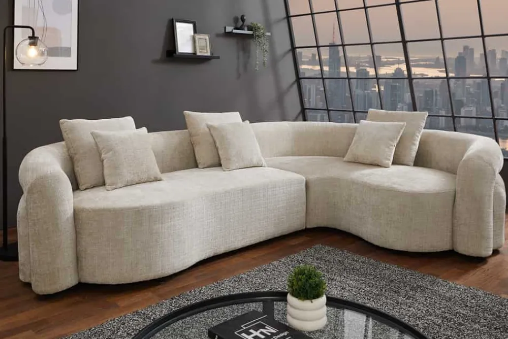 Riess-Ambiente Retro Möbel|Xxl Sofa > Retro Wohnlandschaft VOGUE 290cm beige Chenille XXL-Sofa organische Form inkl. Kissen