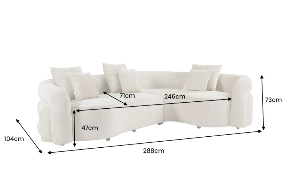 Riess-Ambiente Retro Möbel|Xxl Sofa > Retro Wohnlandschaft VOGUE 290cm beige Chenille XXL-Sofa organische Form inkl. Kissen