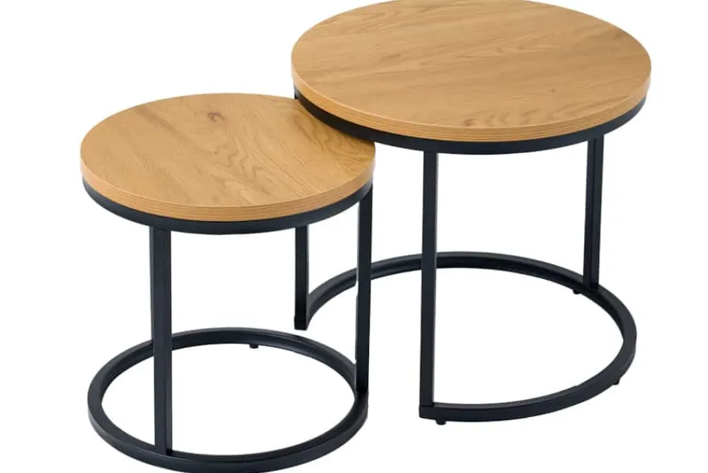 Riess-Ambiente Beistelltische|Industrial Loft > Runde Beistelltische 2er Set ELEGANCE 45cm natur Wildeiche-Design Holz schwarzes Metallgestell