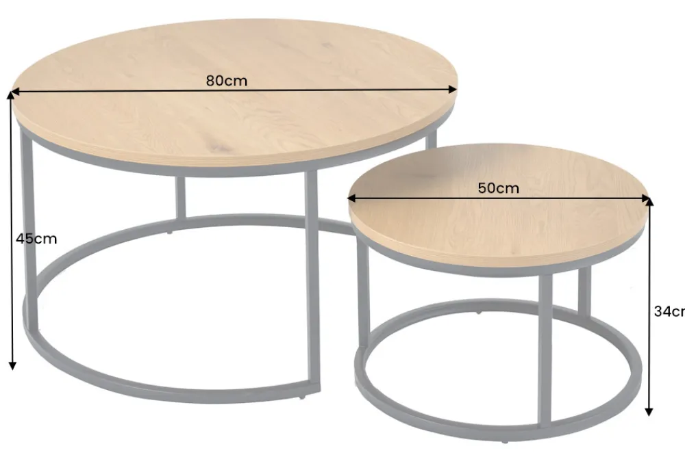 Riess-Ambiente Industrial Loft|Couchtische & Truhen > Runde Couchtische 2er Set ELEGANCE 80cm natur Wildeiche Holz-Design schwarzes Metallgestell