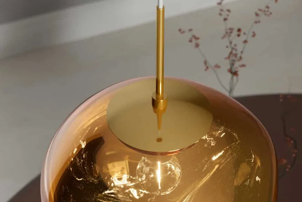 Riess-Ambiente Goldene Möbel|Hängelampen > Runde Hängelampe LIQUID DIAMOND 20cm gold Glas Stahl Kugelleuchte