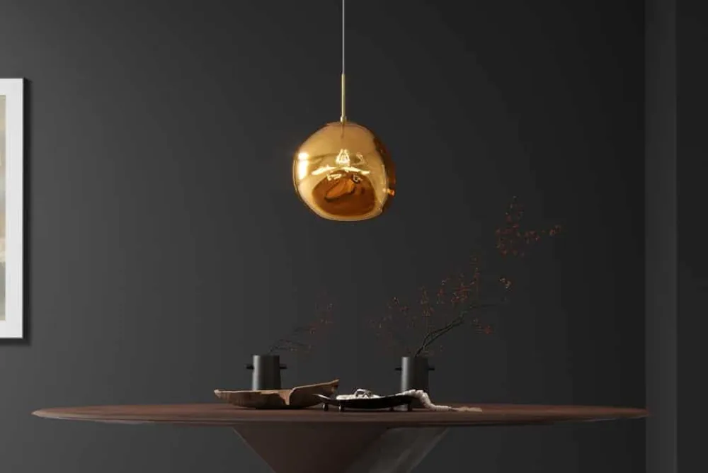 Riess-Ambiente Goldene Möbel|Hängelampen > Runde Hängelampe LIQUID DIAMOND 20cm gold Glas Stahl Kugelleuchte