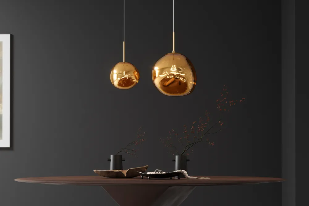 Riess-Ambiente Goldene Möbel|Hängelampen > Runde Hängelampe LIQUID DIAMOND 20cm gold Glas Stahl Kugelleuchte
