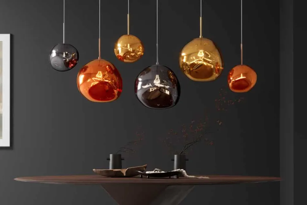 Riess-Ambiente Hängelampen > Runde Hängelampe LIQUID DIAMOND 20cm kupfer Glas Stahl Kugelleuchte